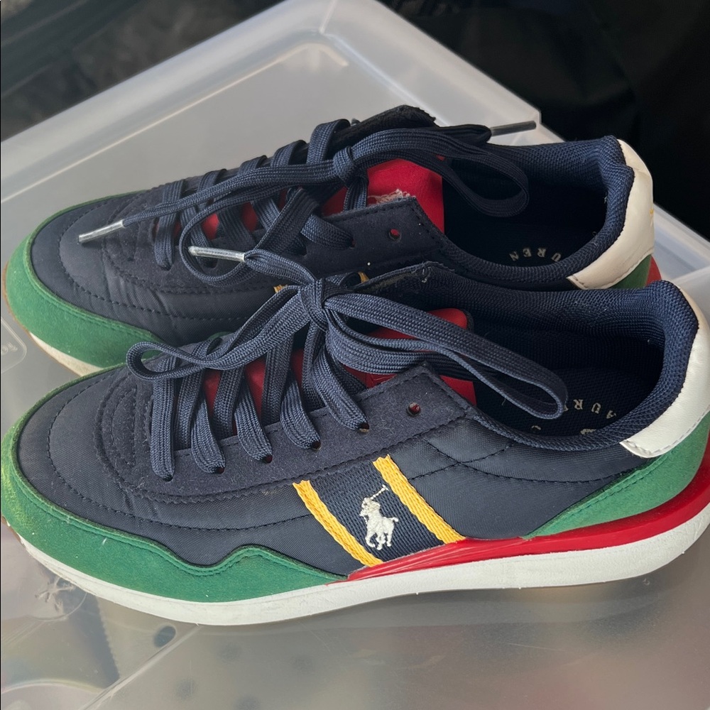 Polo by Ralph Lauren Navy Green Yellow Low-Top Sneakers with Red Trim